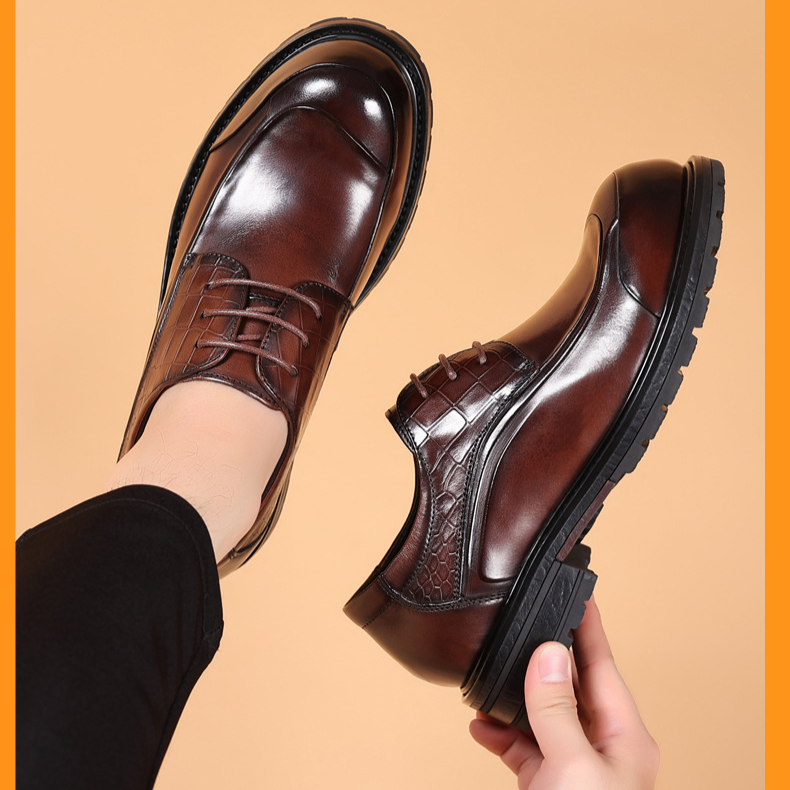 Spring new business dress shoes men's leather casual men's shoes big head thick sole real cowhide commuter shoes_voghion.com