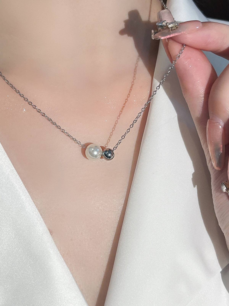 Minimalistische geometrische ronde kralen creatieve roestvrijstalen ketting temperament vrouwen net beroemdheid mode parel sleutelbeenketting nieuwe stijl_voghion.com