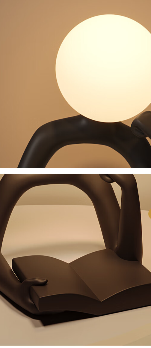 Lampada da tavolo da lettura con carattere astratto in resina dal design originale, piccola luce notturna, ornamenti da scrivania, camera da letto_voghion.com