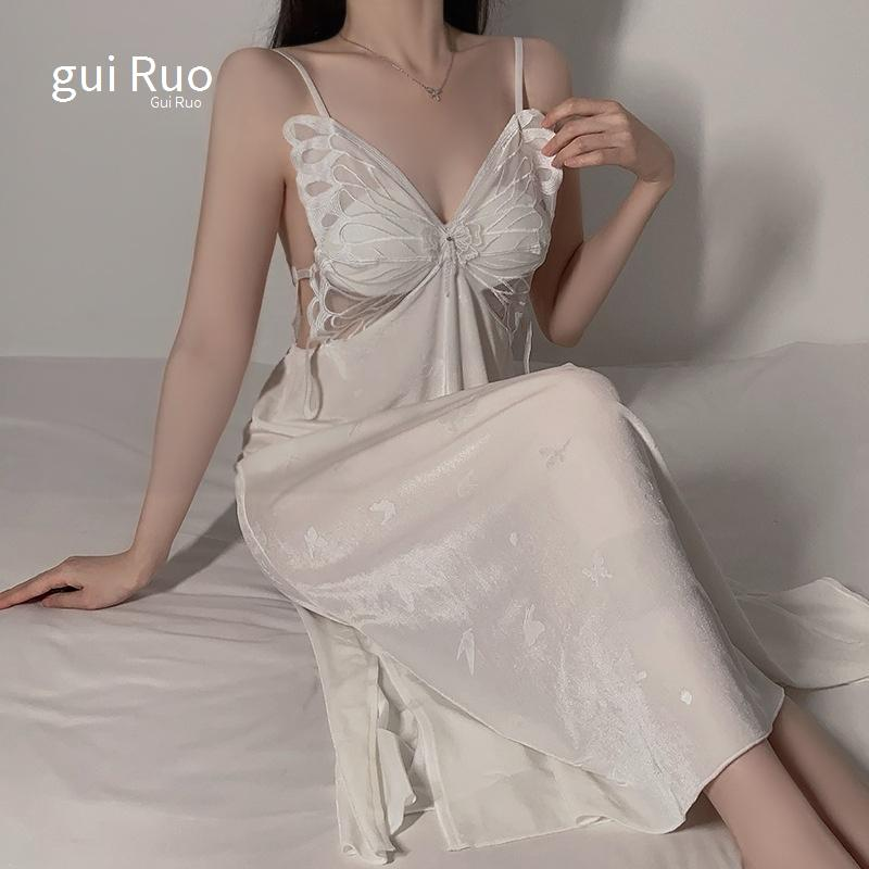 Lingerie sexy da donna, pigiama in velluto con spacchi laterali lunghi e imbottitura sul petto, vestaglia esterna aperta da notte, completo da donna_voghion.com