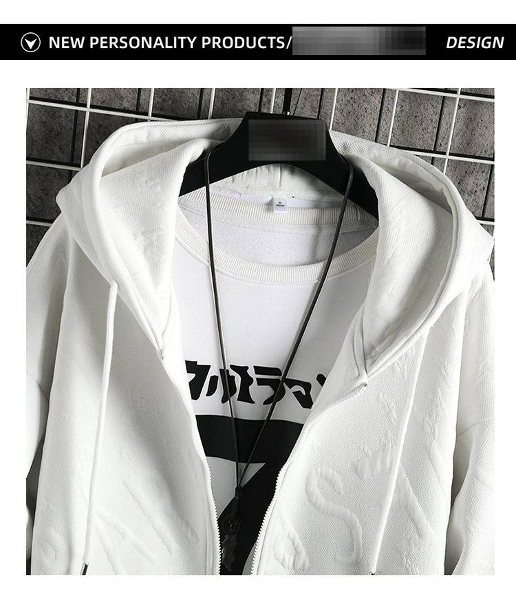 Frühling und Herbst neue Strickjacke Pullover Kapuzenjacke Reißverschluss Herren trendige Ins Top Jacke weiß_voghion.com