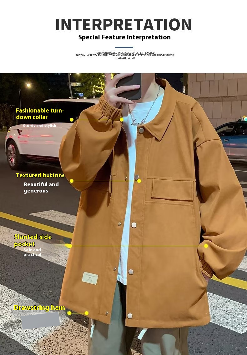 Veste chemise en daim pour homme – Manteau de travail décontracté surdimensionné pour le printemps et l'automne (M-3XL, noir/kaki)_voghion.com