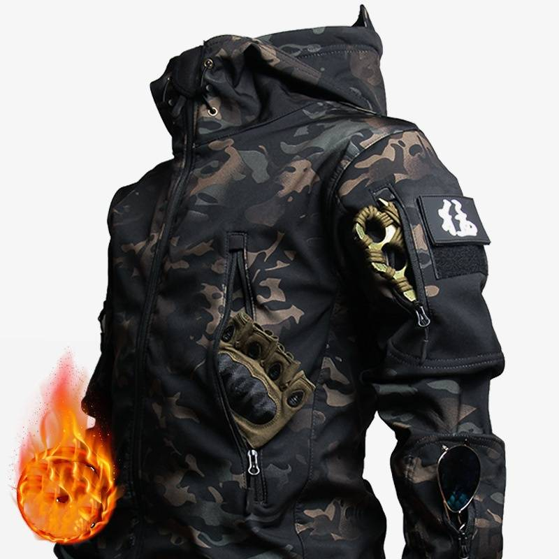 Veste d'extérieur Tactical Shark - Coupe-vent imperméable avec doublure polaire pour la randonnée et l'exploration urbaine (Nuit noire/Vert/Noir/Gris)_voghion.com