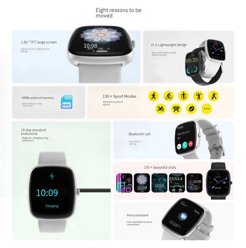 Multifunctioneel smartwatch met Bluetooth-bellen, hartslag- en slaapmonitor, fitnesstracker voor mannen en vrouwen (zwart/zilver/grijs/roze/goud)_voghion.com