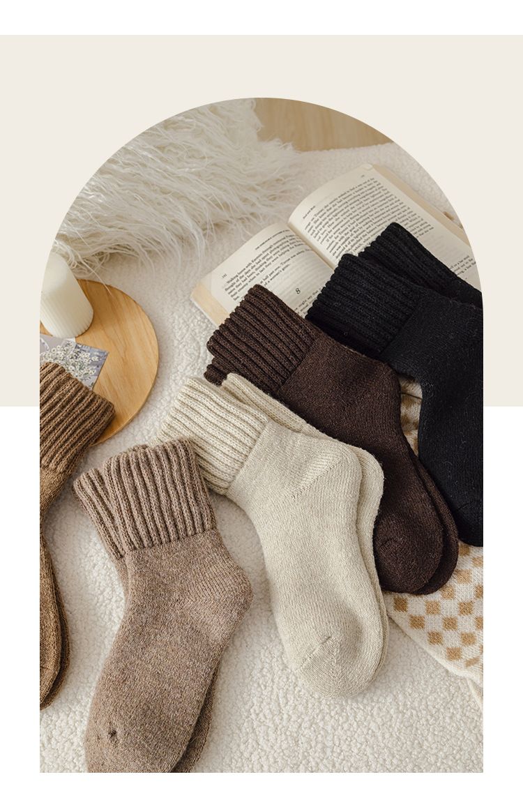 Calzini di lana, calzini da donna a metà polpaccio, calzini invernali Maillard ispessiti con pile, calzini corti in caldo cashmere_voghion.com
