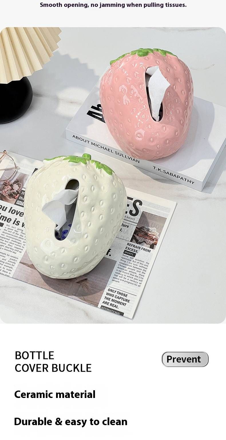 Keramik-Taschentuchbox-Überzug in Erdbeerform – Moderner, minimalistischer Serviettenhalter für Wohnzimmer und Badezimmer (3 Farben: Creme/Rosa/Rot)_voghion.com