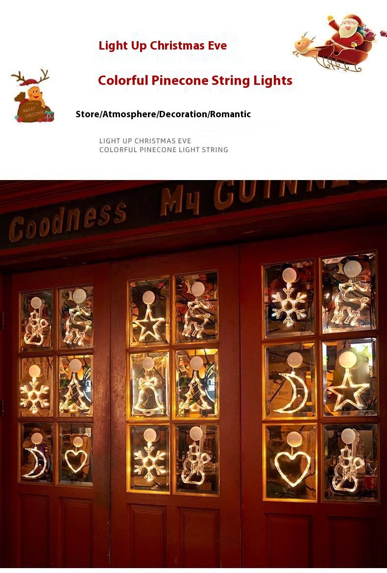 Weihnachtliche Fensterdekorationen aus Stoff – Hängende Ornamente mit Saugnäpfen und batteriebetriebenen Lichtern (Sterne, Schneeflocken, Rentiere und mehr)_voghion.com