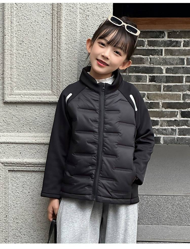 Kids' Sherpa-Lined Puffer Jacket - Winter & Spring Warm Zip-Up Coat With Stand Collar, Lightweight Quilted Outerwear For Boys & Girls (100-170cm)_voghion.com
