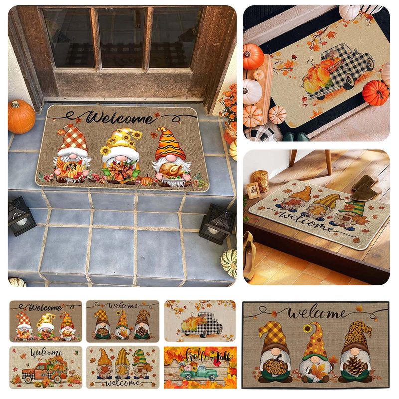 Rutschfeste Thanksgiving-Kürbis-Küchenmatte – Saugfähiger Eingangsteppich, Herbsternte-Design, Polyestergewebe, 40 x 60 cm und 50 x 80 cm_voghion.com