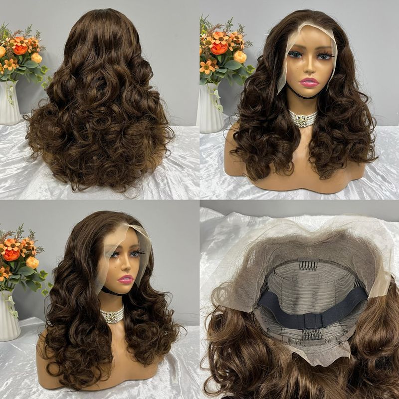 Human long curly hair 13x4 bouncy front lace human long curly hair head cover can be full or diagonal fluffy wig head cover_voghion.com