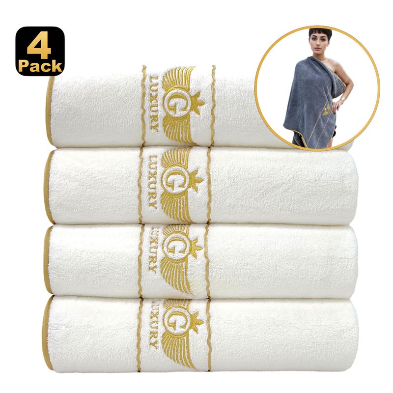 Fein gewebte Badetücher aus Korallenfleece, 4er-Pack, weich und saugfähig für den Haushalt, einfarbig, besticktes Badetuch_voghion.com