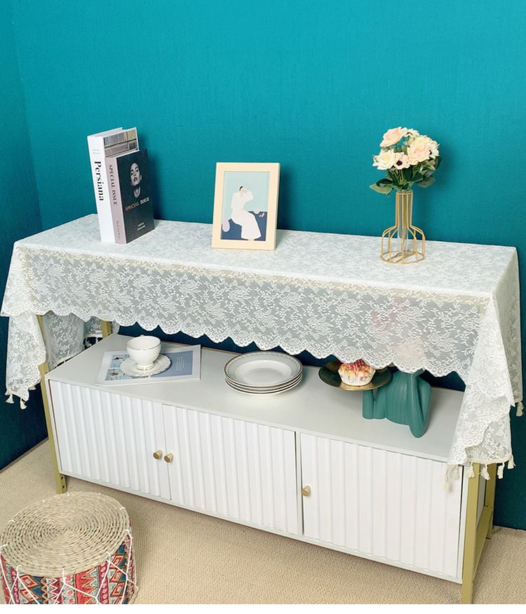 Elegant Lace Table Runner & Furniture Cover – Non-Slip, Dust-Proof – Modern Boho Home Decor (60×60 To 60×300cm, White/Beige)_voghion.com