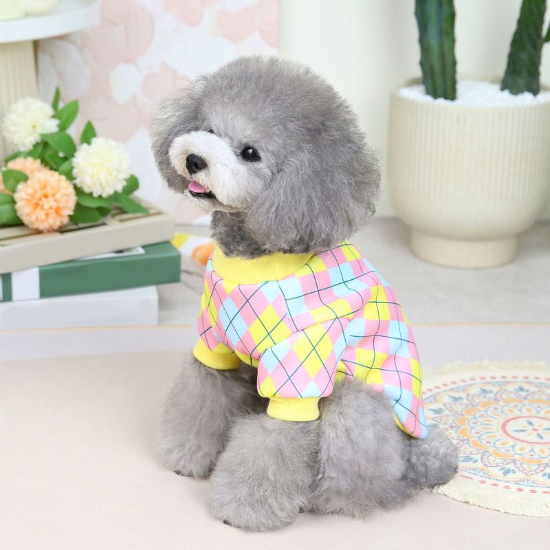 Guangying Bluza dla zwierząt Okrągły dekolt Klasyczna krata Ciepły sweter Uroczy element ubioru Streetwear Sweter z nadrukiem Pies Dwunożne ubrania Kostium dla szczenięcia_voghion.com
