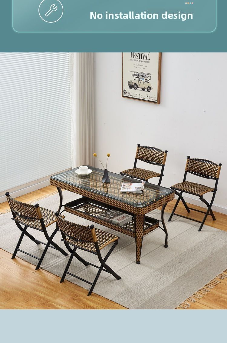 Cadeira de jantar com encosto pequeno, sala de estar, varanda, casa, lazer, rattan, tecido à mão, oferta especial_voghion.com