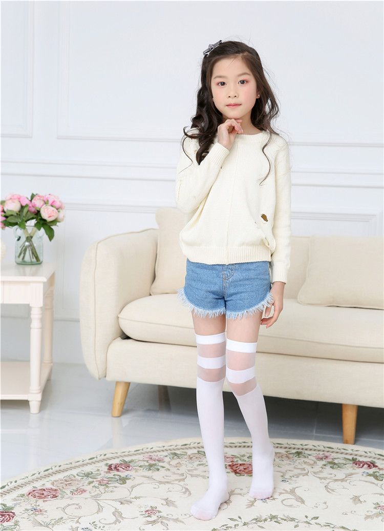 Calzini estivi per bambini sottili, calzini per studenti, calzini al ginocchio per ragazze, calze, calzini bianchi a metà altezza_voghion.com