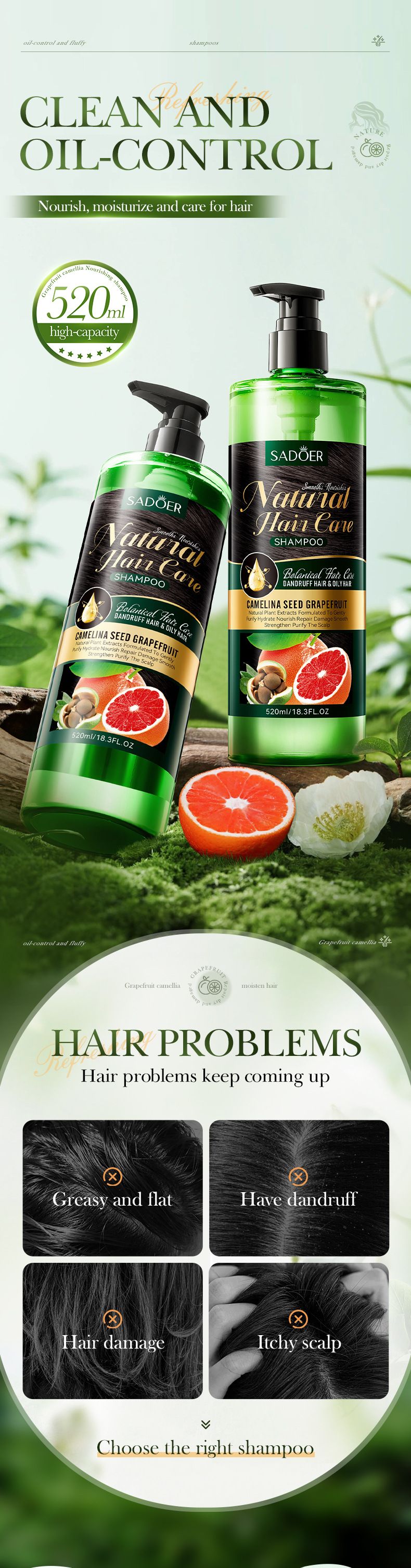 Full English Camellia Seed Anti-Dandruff SADOER Grapefruit Smooth Nourishing Shampoo_voghion.com