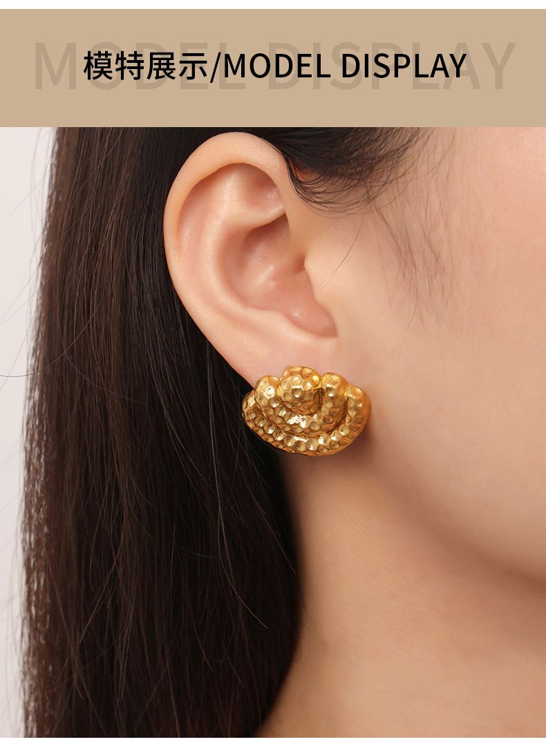 Unique Personality, Geometric Jewelry, Three-layer Signal Shaped Fan-shaped Earrings, Hammer Pattern Design, Titanium Steel Earrings_voghion.com