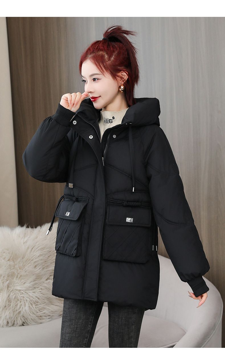 Verdickter, langer Wintermantel mit Kapuze für Damen – locker sitzende, wattierte Jacke in Übergröße für kaltes Wetter (Schwarz, Khaki, Weinrot)_voghion.com