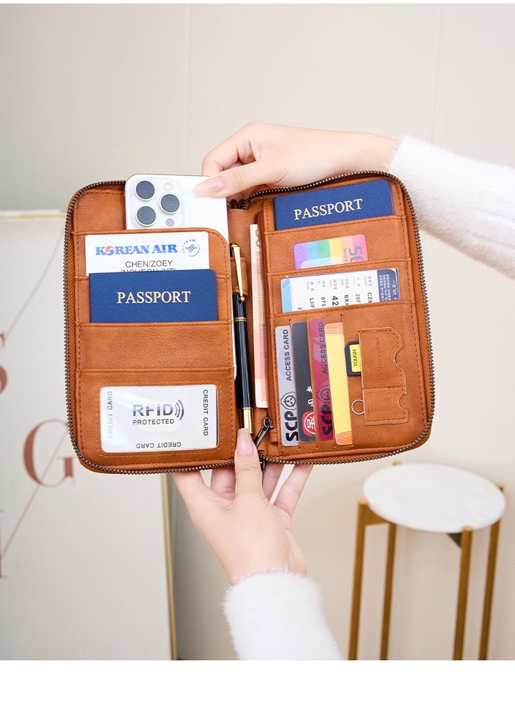 RFID Blocking Travel Wallet With Zipper - Slim Passport Holder Multi-Functional Credit Card Organizer, Waterproof & Anti-Theft Document Pouch_voghion.com