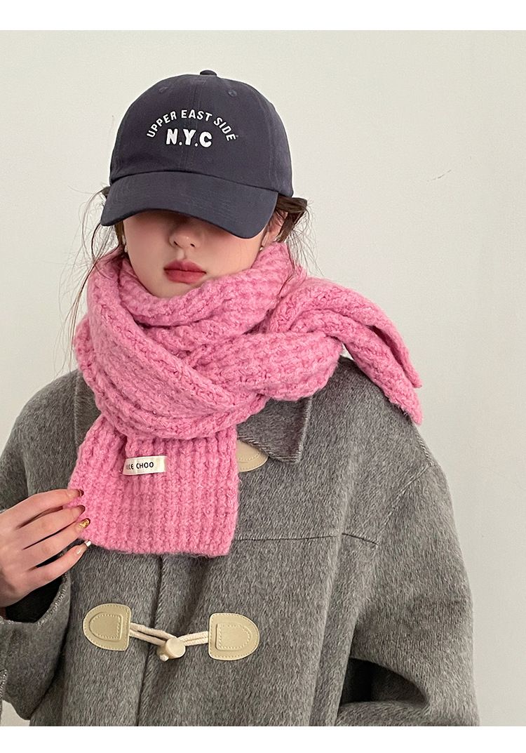 Women's Winter 2025 Knitted Wool Hundred Korean High-end Thickened Pink Warm Scarf Cute Neck Scarf Accessories_voghion.com