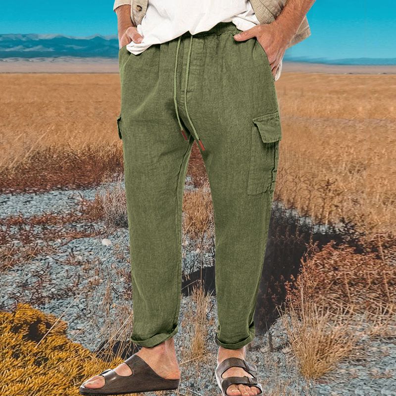 Neue Herren Frühling und Herbst europäische und amerikanische Werkzeug Baumwolle Leinen Hose Herren Multi-Bag Casual Hose_voghion.com