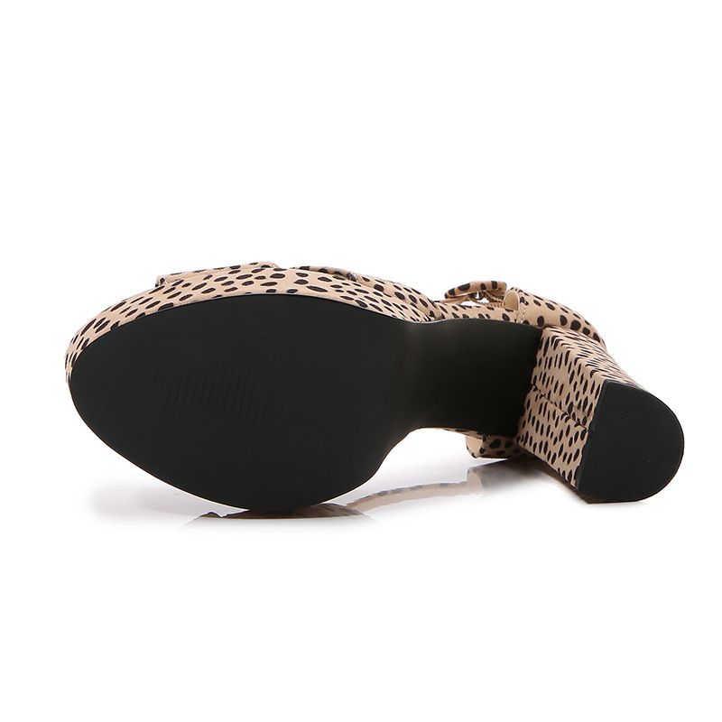 Chunky heels women's new leopard print bag heel large size platform sandals_voghion.com
