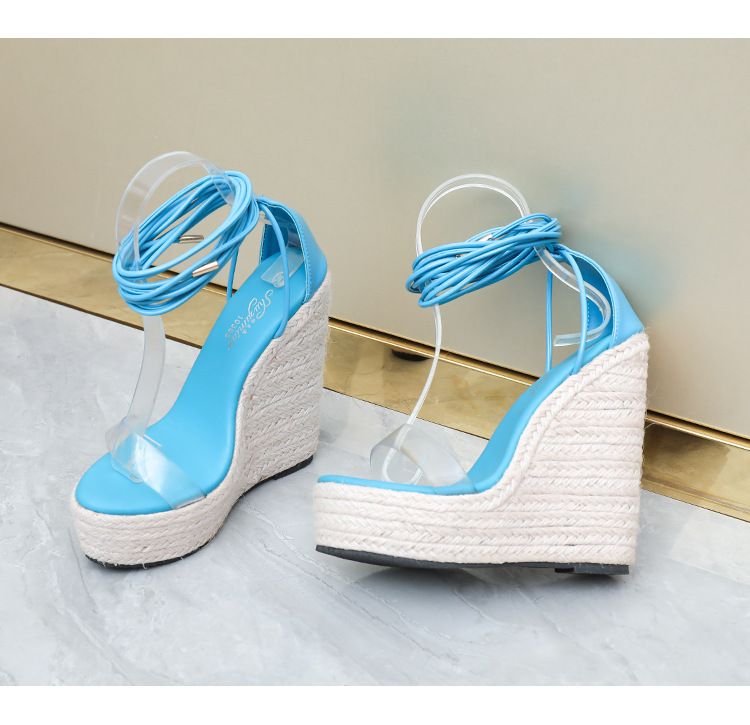 Damsandaler i flätat juterep - Gröna platåskor med kilklack för sommaren, för breda fötter (plus size finns)_voghion.com