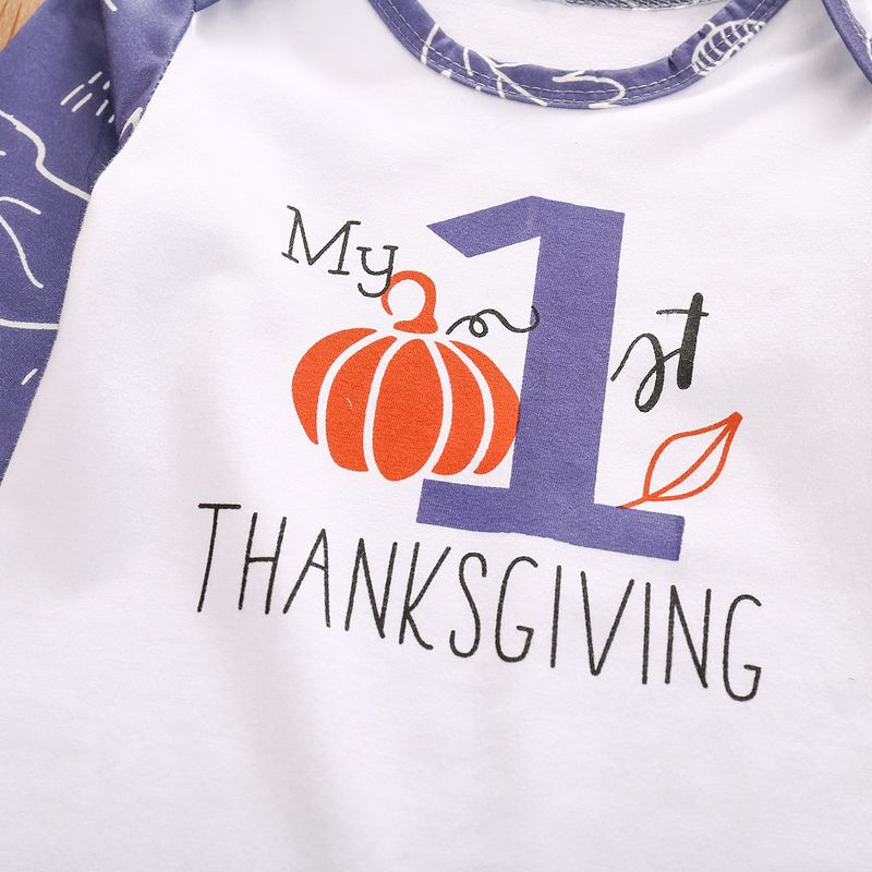 New letter printed long sleeved jumpsuit and hat two-piece set for boys on Thanksgiving_voghion.com