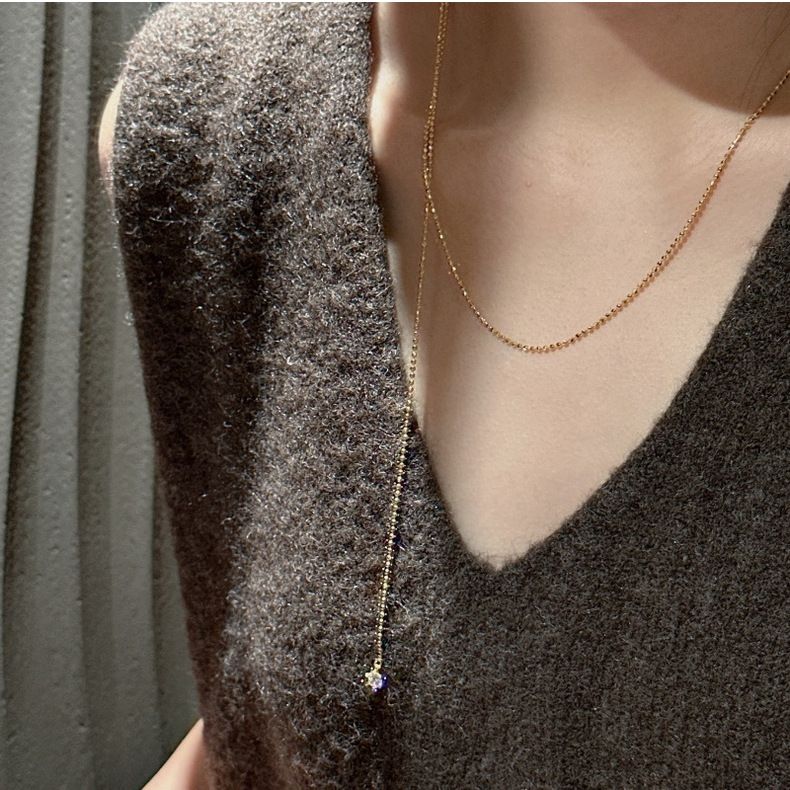 Collier long en argent sterling S925, chaîne de pull, design de niche, léger, luxueux, simple, mode médiévale, vintage_voghion.com