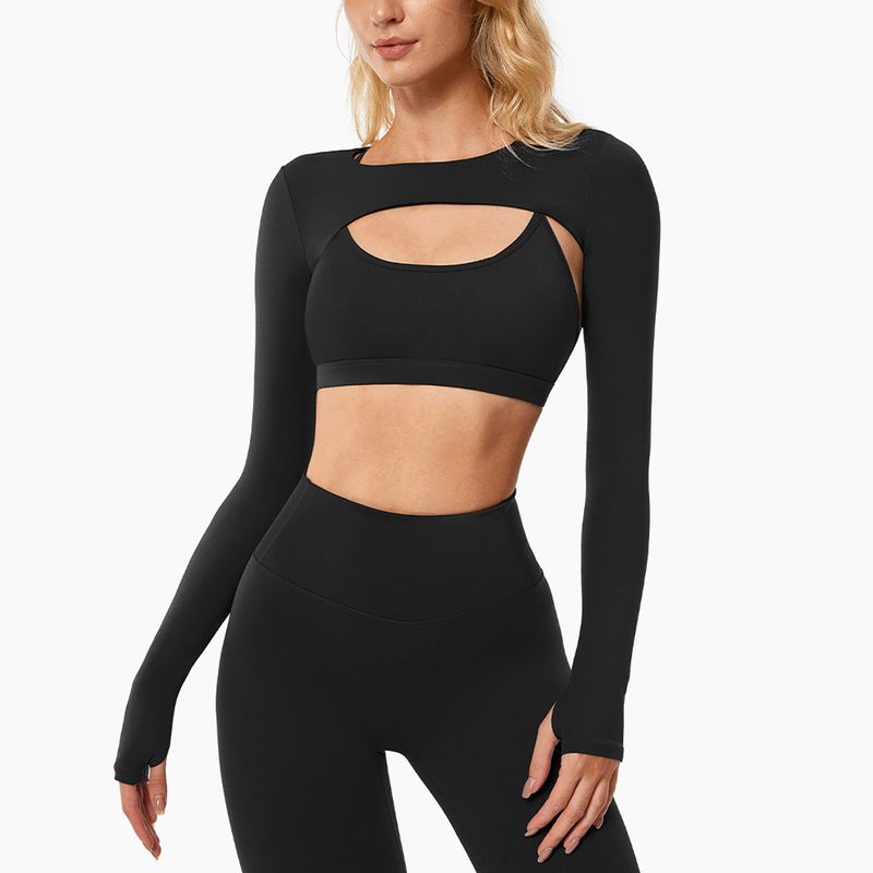 LazyZoom Yoga Clothing High-End Running Long Training Top Beautiful Back Short Sleeve Fitness Three-Piece Set For Women_voghion.com