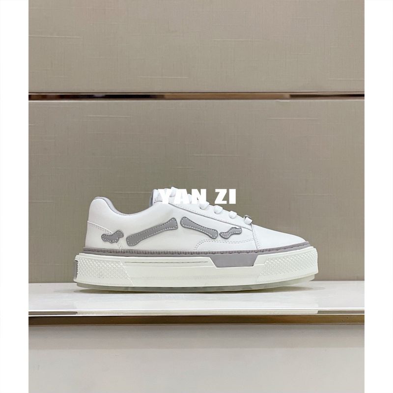 24Ss nuova suola spessa tavola casual con lacci testa tonda in vera pelle versatile piccole scarpe bianche AM Bone da uomo_voghion.com