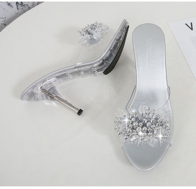 Women's Transparent Rhinestone High Heel Sandals - Summer Casual Platform Slide Slippers_voghion.com