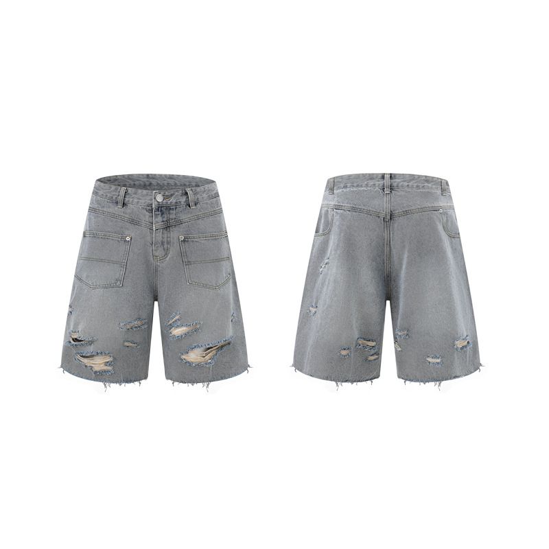 Herrenbekleidung Retro Raw Edge Distressed Ripped Denim Reißverschlussjeans Trendy Loose Casual Vielseitige Arbeitskleidung Männer und Frauen Anzüge_voghion.com