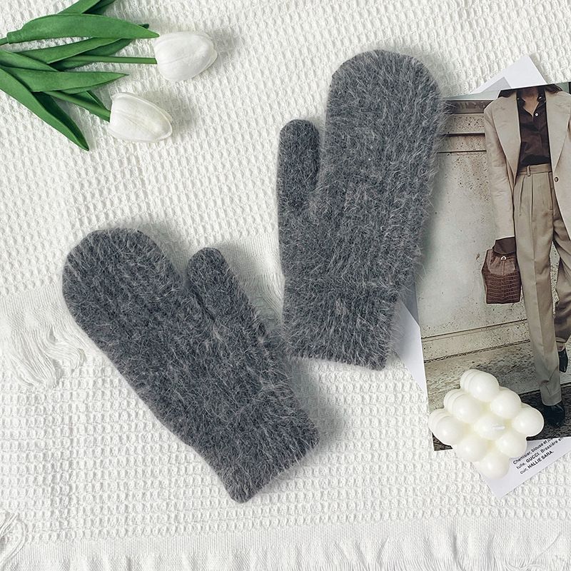 Coprisacco in lana lavorata a maglia M e guanti invernali antivento caldi e spessi per adulti, più guanti in pelliccia di coniglio in velluto_voghion.com