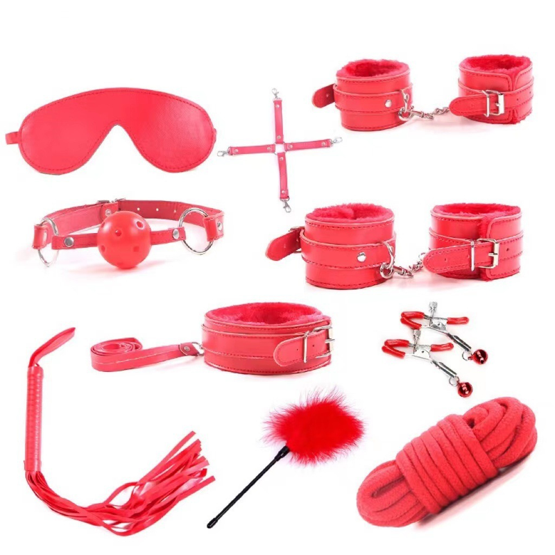 SM flirting adult products SM plush ten-piece set Female slave training binding bed set toys_voghion.com