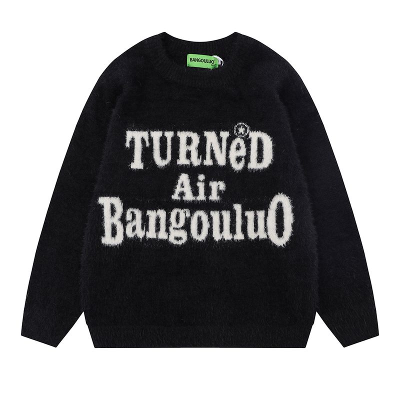 Letter Embroidery Crewneck Casual Sweater Men's Long-sleeved Casual Loose Pullover Knitwear Autumn And Winter Line_voghion.com
