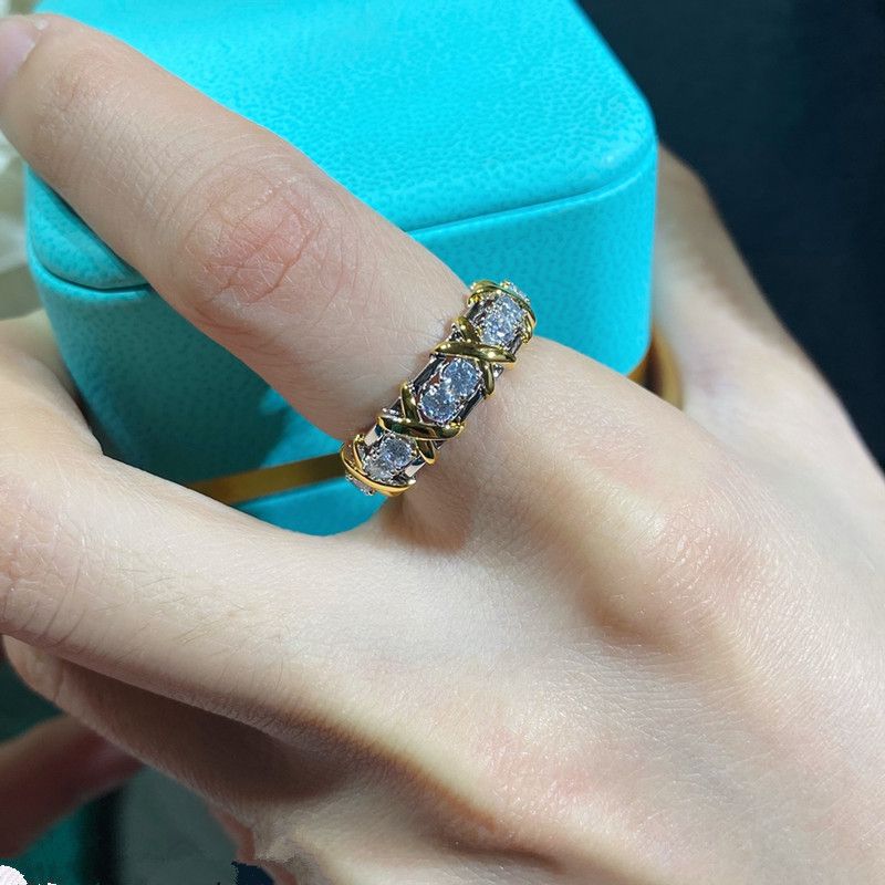 Tijia High Edition Cross Colored Split Thick Gold Plated Diamond Ring Handicraft For Men And Women_voghion.com