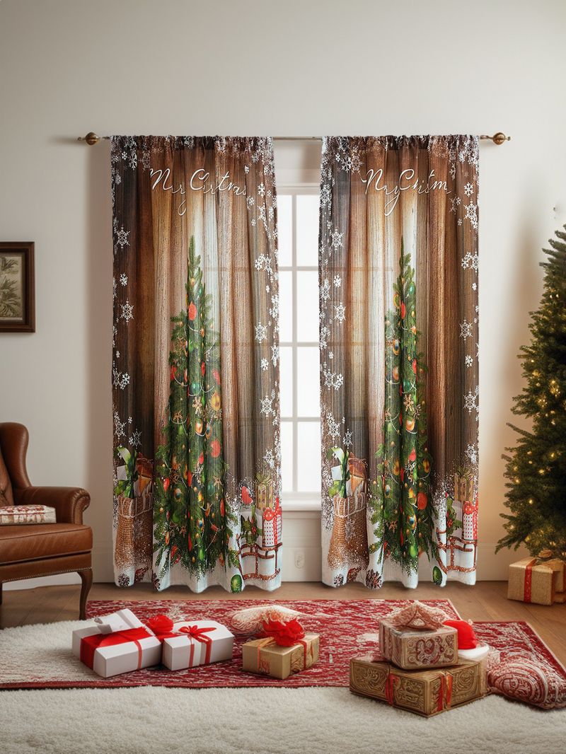 New American Christmas Curtains Christmas-themed Printed Cloth Blackout Rectangle Beautification Decorative Fabric Finished Curtain_voghion.com