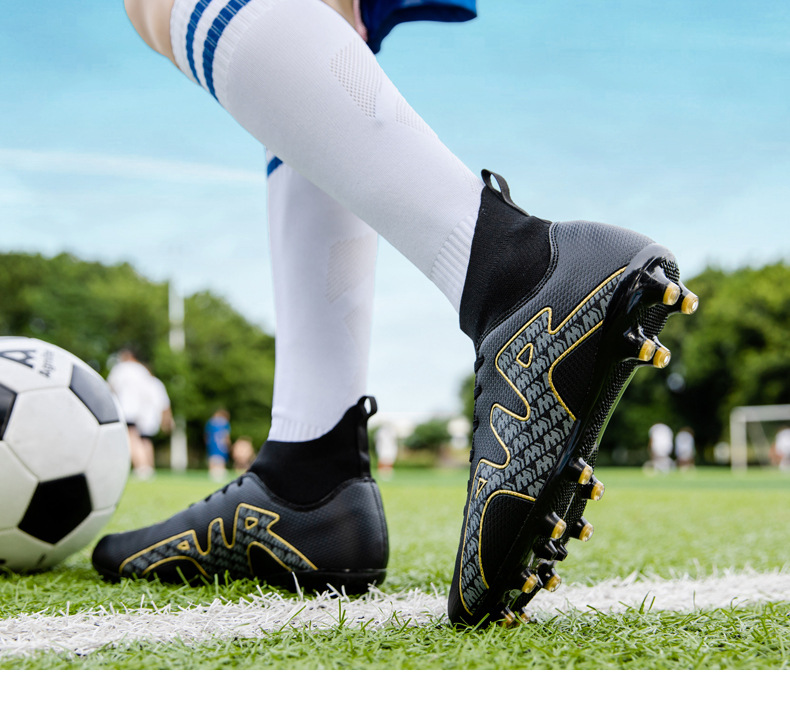 High-Top-Fußballschuh für Jungen und Mädchen, TF, gebrochener Kunstrasen, AG-Nagellederfuß, Jugend-Studenten-Trainingsschuhe_voghion.com