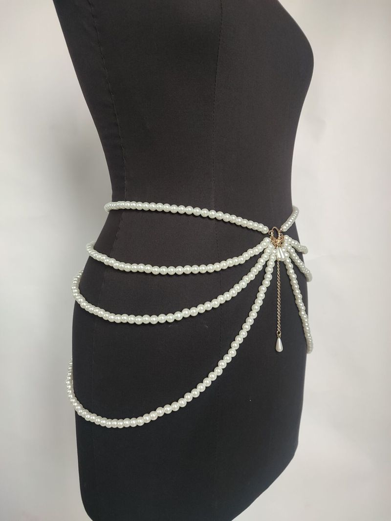 Pearls of different thicknesses meet multi-layer fringe side swing chain waist chain waist adornment_voghion.com