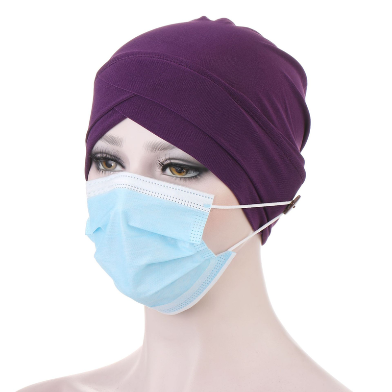 new crystal hemp forehead cross-proof turban hat white button turban Muslim turban hat_voghion.com