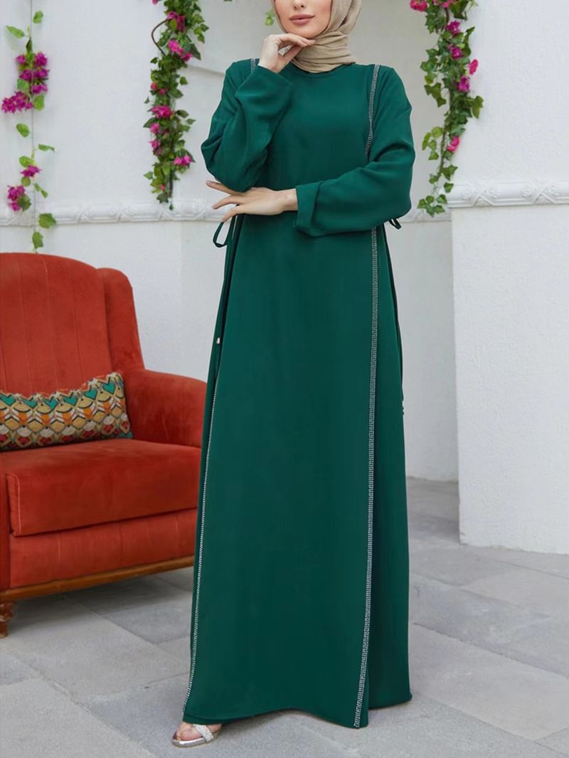Women's Round Necked Sleeved Hot Diamond Temperament Elegant Long Dress Loose Fitting Robe Christmas Thanksgiving Halloween Valentine's Day_voghion.com