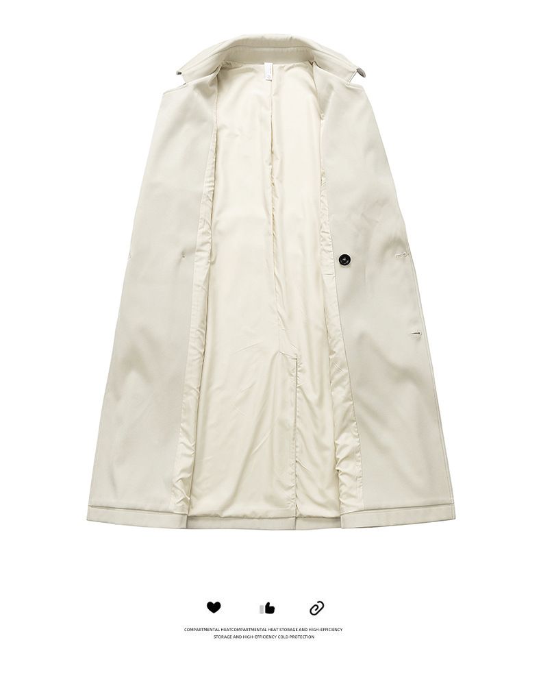 Langer Trenchcoat für Herren – Lässiger Mantel im koreanischen Stil mit Gürtel (M-XXXL, Khaki/Schwarz)_voghion.com