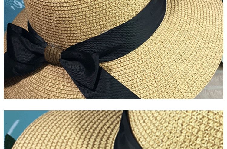 Cappello estivo con fiocco in paglia da donna, a tesa larga, per spiaggia, mare, vacanze, moda, svolazzante, pieghevole, intrecciato_voghion.com