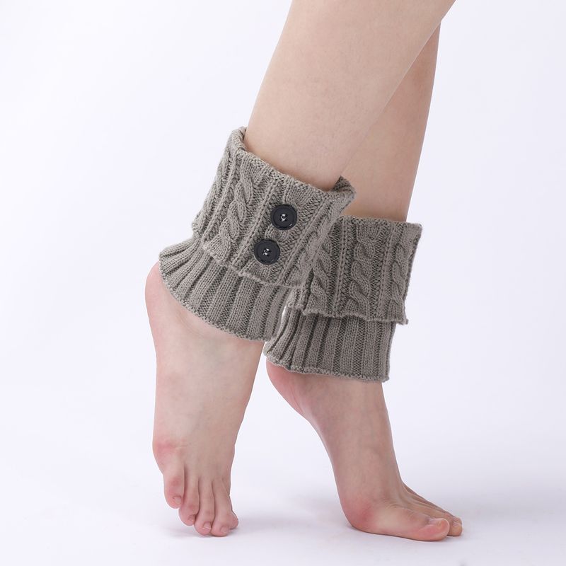 Bottes chaudes en laine neuve pour femmes, couvre-pieds, tricot d'automne et d'hiver, torsades de pâte frite, bouton, jambe courte, protège-genoux_voghion.com