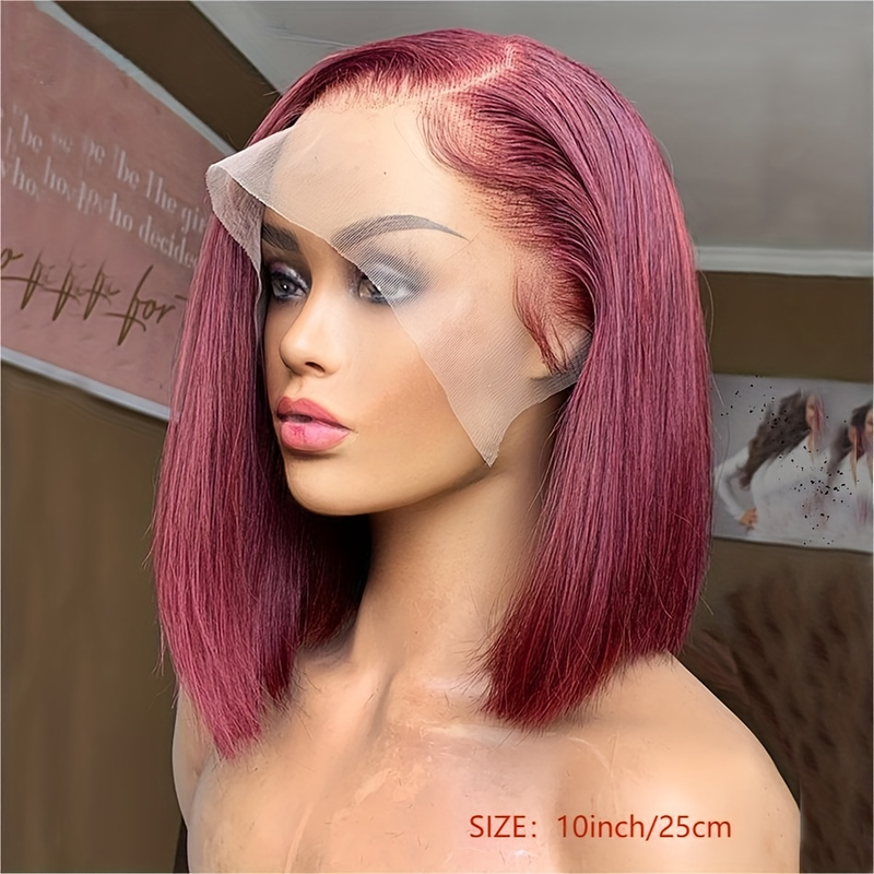 Peruca de cabelo humano frontal de renda 13x4 - 180% de densidade, corte bob reto curto com linha fina natural e cabelo de bebê - aparência e sensação naturais_voghion.com