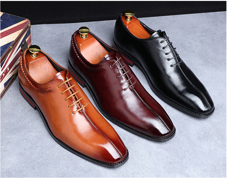Zapatos de vestir para hombre con cordones de cuero sintético estilo bruñido para boda_voghion.com