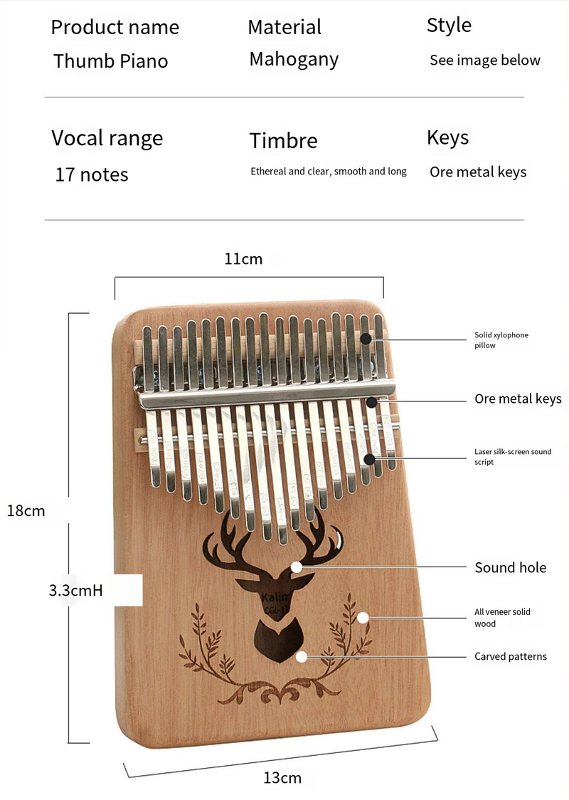Piano à pouce Kalimba 17 touches, corps Mbira en bois de haute qualité, Instruments musicaux avec livre d'apprentissage, Piano Kalimba, cadeau de noël_voghion.com