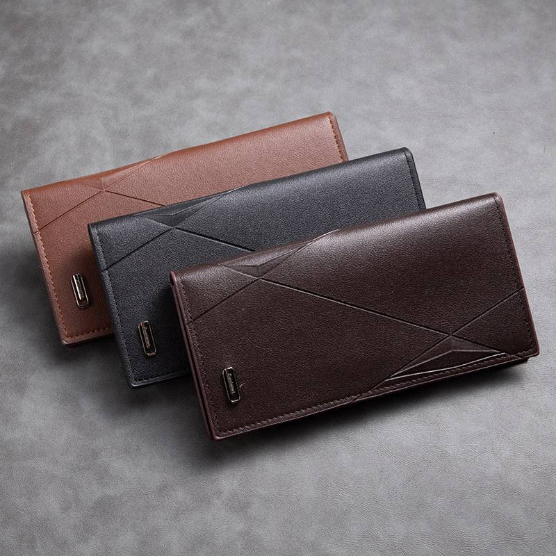 Men's Slim Leather Wallet - Youthful Long Wallet with Large Capacity, Multiple Card Slots, Stylish Business Design for Modern Professionals_voghion.com