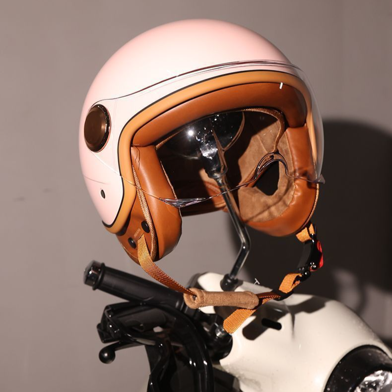 Retro Motorradhelm Männer a Fraen elektresch Pedal Hallefschutz 3/4 Hallefhelm Véier Saisone Bluetooth_voghion.com